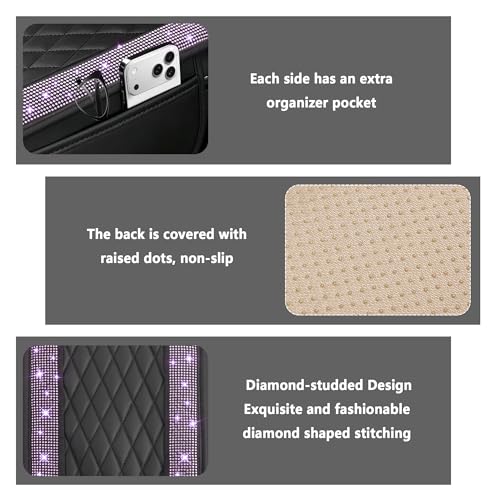 Image of Stacool Upgraded Car Center Console Cover with Rhinestones,Microfiber Leather Car Armrest Cover Cushion with 2 Storage Bags,Universal Cars Armrest Storage Box as Cars Interior Accessories