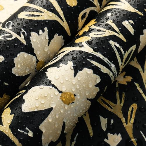 CiCiwind Peel and Stick Wallpaper Black Floral Contact Paper 41CM×5M Thicken Self Adhesive Vinyl Wrap Beige Yellow Flower Cats Sticky Back Plastic Wall Cabinets Stick on Wall Paper