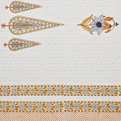Image of 100% Cotton Single Bedsheet with 1 Pillow Cover | 240 TC Pure Cotton Flat Bed Sheet | Traditional Jaipuri Printed Bedding Set | Soft & Breathable | 60 x 90 Inch (Rangmahal Single 49)
