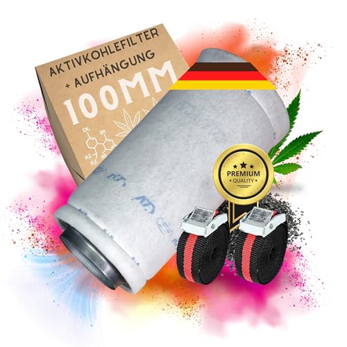 TronicXL Premium Aktivkohlefilter 100mm + Aufhängung Set Grow für Growbox Zelt Box Abluft Geruch Gerüche neutralisieren Filter filtern Grower Zubehör AKF Luftkohlefilter Kohlenstofffilter