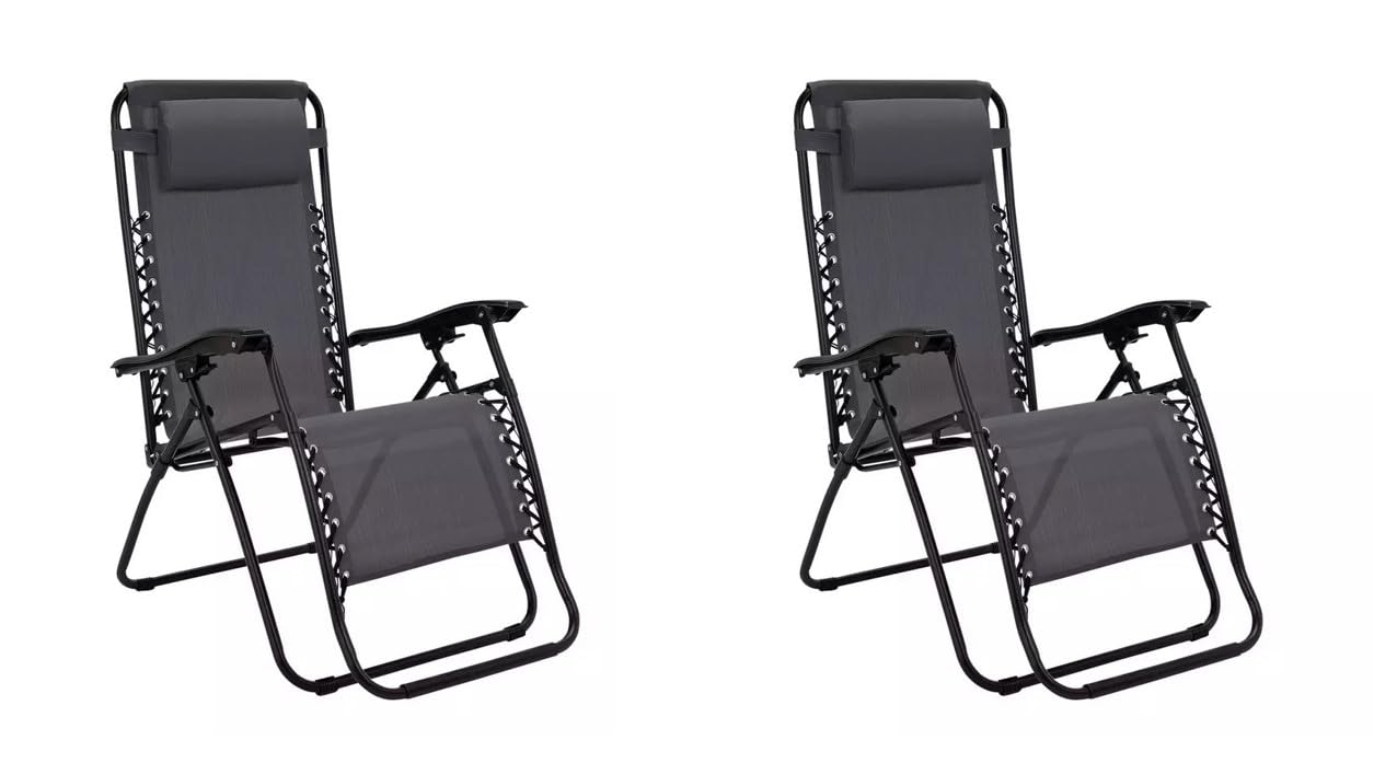Garden Store Direct Zero Gravity Relaxer Chairs Sun Loungers Outdoor Patio Recliner Weightless Feel Seat - Weather Resistant (2, Black)