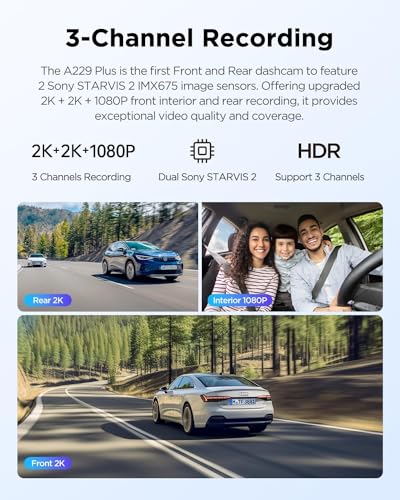 Image of VIOFO A229 Plus 3CH Front Interior and Rear 2K+ FHD + 2K HDR 5GHZ WI-FI GPS Voice Control Triple Dash Camera with STARVIS 2 Sensor (3CH (Front + Rear + Interior))