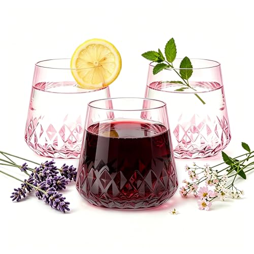 Image of Lueumxc 40 Pack Pink Plastic Wine Glasses, 14Oz Rhombus Disposable Wine Glasses Unbreakable Clear Plastic Cocktail Glasses Recyclable Shatterproof Reusable Wine Cups