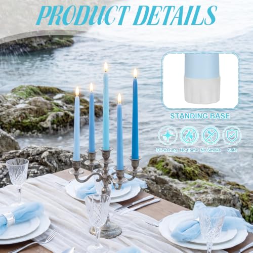Image of Rossesay 48 Pcs Flameless LED Taper Candles Battery Operated Candles 4 Sizes of 8.5'', 9.65'', 10.83'', 12.8'' Flameless Candlesticks Flickering for Halloween Christmas Church Wedding(Blue)