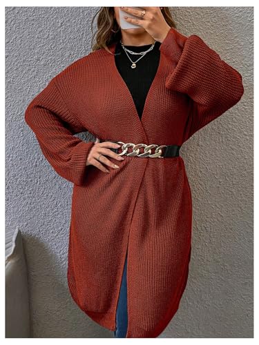 Image of MakeMeChic Women's Plus Size Cardigan Long Sleeve Open Front Duster Cardigans Casual Knitted Sweater Rose Red X-Large Plus