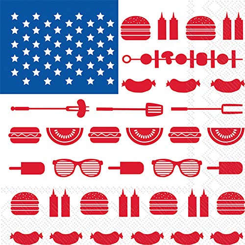 Boston International Eat Drink Host Paper Beverage Cocktail Napkin, 20-Count, Stars & Stripes