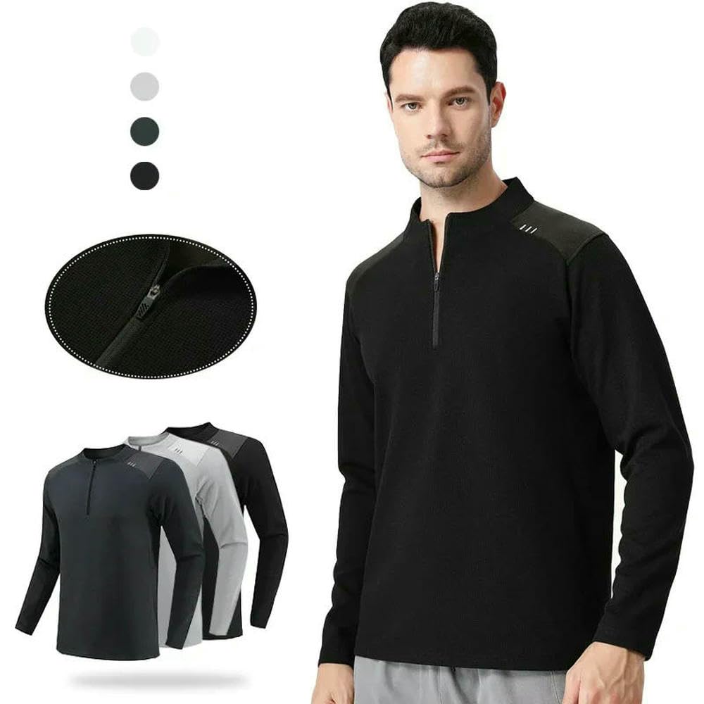 GLDFW (M-3XL) - Maglia da uomo a maniche lunghe con mezza zip, per autunno e inverno, assorbe il sudore, ad asciugatura rapida, per ciclismo, pesca