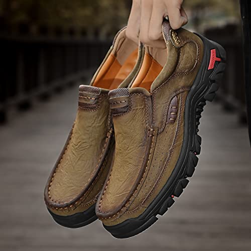 Image of MOSTELO Mens Slip On Casual Loafers Classic Outdoor Leather Walking Hiking Shoes Comfortable for Work Office Dress Outdoor