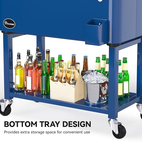 Image of YITAHOME 80 Quart Rolling Cooler Cart with Bottle Opener Drainage, Portable Wicker Patio Cooler Rolling on Wheels, Outdoor Beverage Cart Rolling Drink Cooler for Patio Pool Deck Party Cookouts