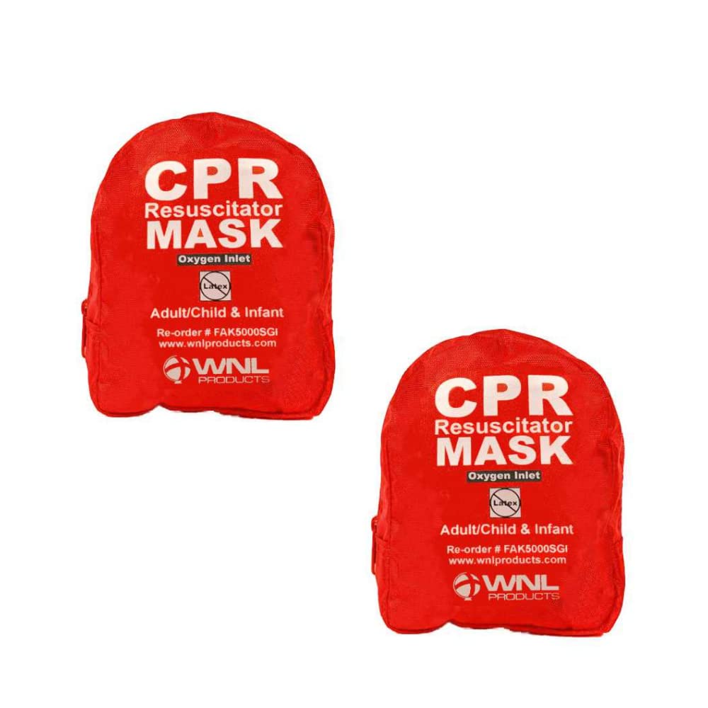 WNL Products CPR Rescue Mask, Adult/Child & Infant Pocket Resuscitator, Soft Case Kit with Belt Clip 2 Pack