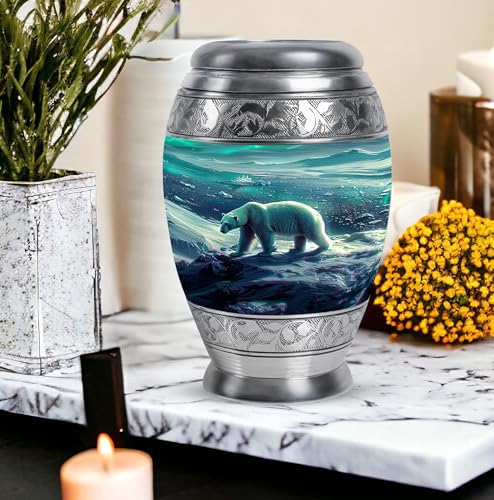 Image of Polar Bear Tiny Urns For Human Ashes - Burial Urn For Adult Human Ashes - Large Urns For Human Ashes Adult - Burial Urn Adult Human Ash - Decorative Urn - 1 Large & 4 Small - Decorative Urns
