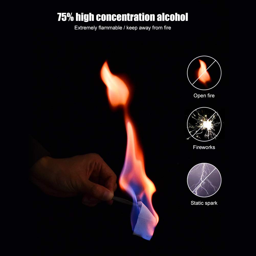 100 Toallitas Húmedas, Almohadillas de Preparación de Alcohol Envueltas Individualmente, Algodón Desinfectante Inflamable que Se Mantiene Alejado del Fuego o las Llamas para el (1)