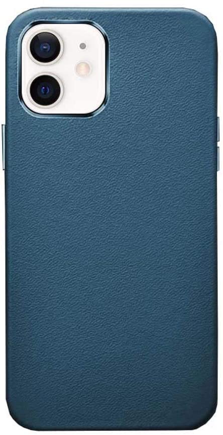 Étui iPhone 12 Mini cuir véritable bleu anti-choc protection écran