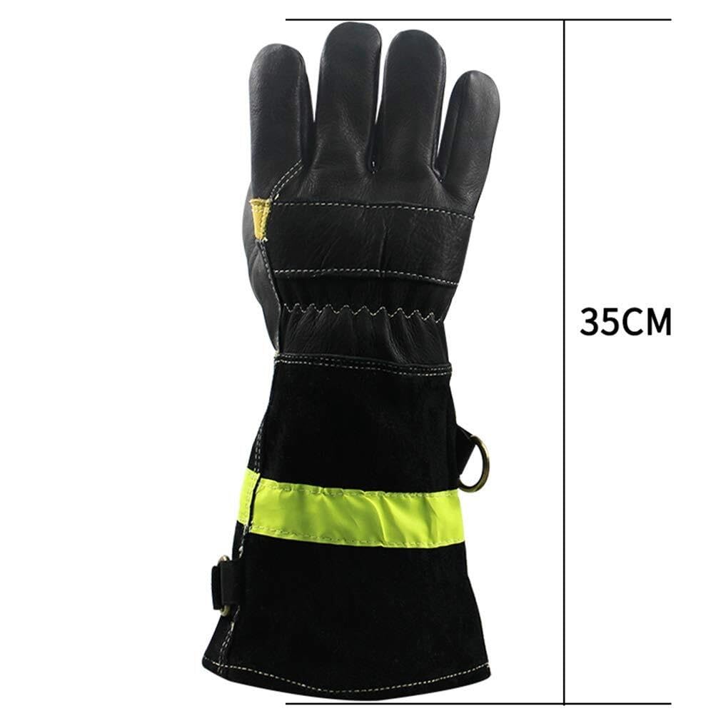 Guantes de Bombero de Cuero Resistente, Resistentes al Calor y al Fuego, repelentes al Agua, con Correa Reflectante, ignífugos, Guantes de Trabajo Pesado