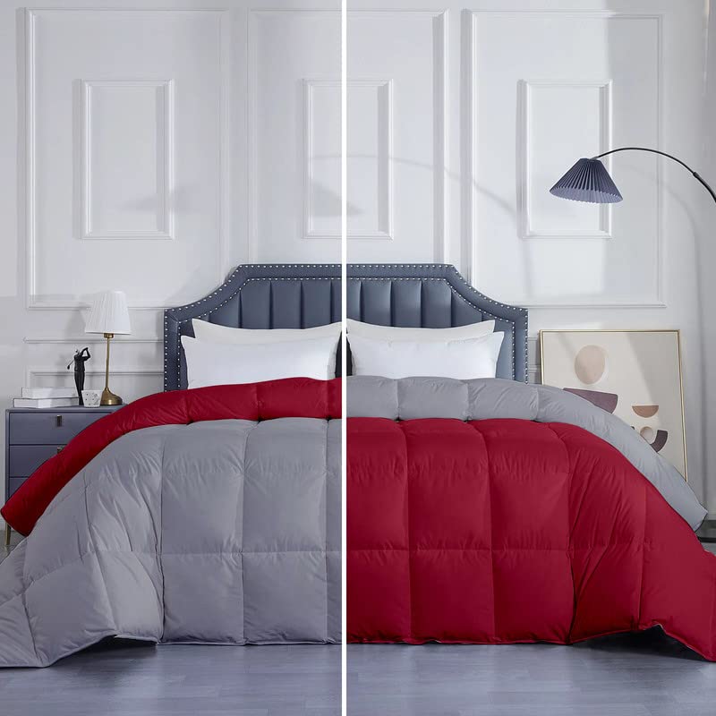 MammaYo Razzai Down Alternative Soft Quilted Reversible 300 GSM All Weather Comforter (90" x 90" Inches/228cm x 228cm) - Queen Size Comforters|Silver/Burgundy| TC - 400