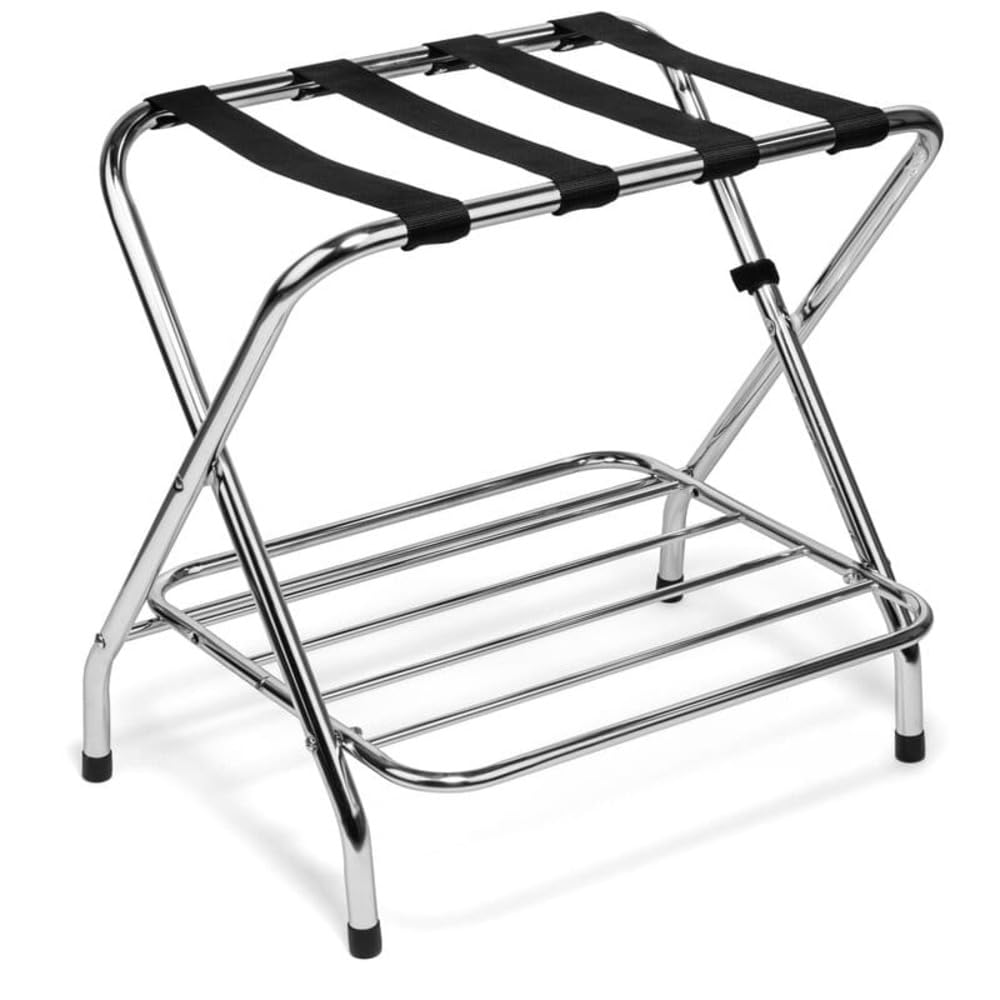 Folding Stainless Steel Luggage Suitcase Bag Rack Stand Holder With Storage Shelf For Home Hotel