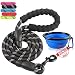 ladoogo Heavy Duty Dog Leash - Comfortable Foam Handle, 5 ft Long - Dog Leashes for Medium Large Dogs with A Free Collapsible Pet Bowl (Black)
