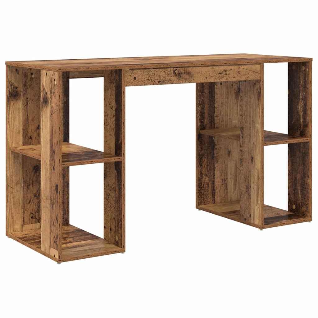 Scrivania in legno vecchio, 130 x 50,5 x 75 cm, con 2 ripiani, grande scrivania per computer, robusta e moderna, per casa, ufficio, gioco, camera dei ragazzi