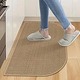 KIMODE Washable Kitchen Rugs Non Slip, Farmhouse Half Circle Kitchen Rugs, Absorbent Kitchen Mats for Floor 18'X27', Kitchen Floor Mat for Front of Sink, Entryway, Laundry Room Khaki