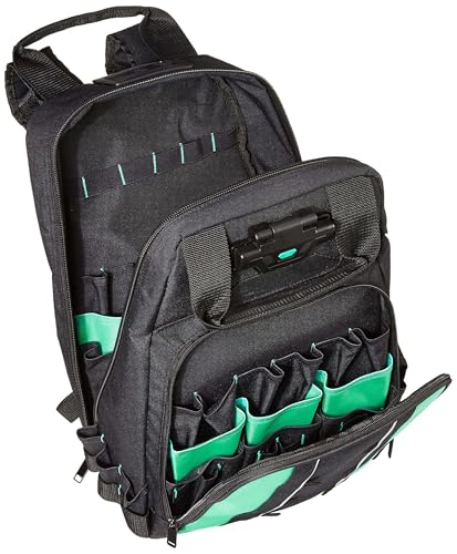 Image of Amazon Basics Tool Backpack with LED Light, 55 Pockets, Padded Shoulder Straps, Tool Storage Bag, Black