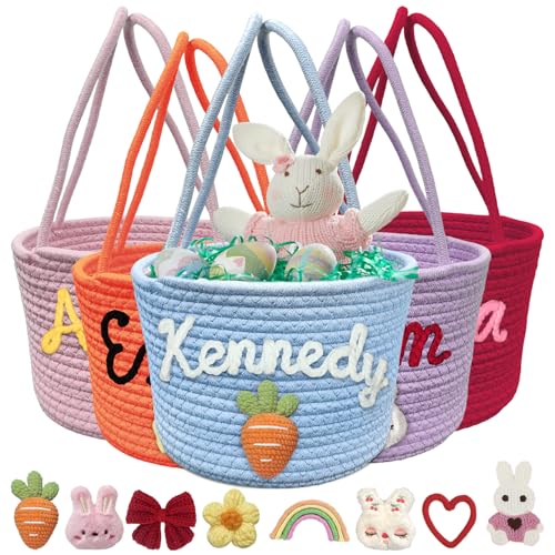 Personalized Easter Basket with Names Custom Made Easter Basket Easter Egg Hunt Basket Customized Easter Gift-Blue