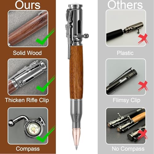 Image of 5 PCS Retractable Gel Pens Set, Quick Dry Black Ink 0.5mm Fine Point Smooth Writing Rollerball Ink with Soft Touch Grip for School Office & Home Use (Bullet Pen Wooden Brown)