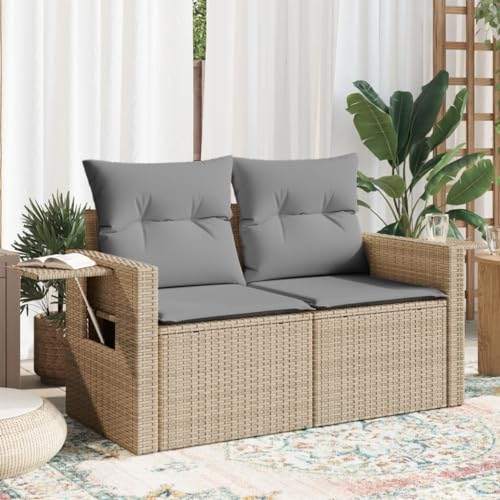 Rattan Sofa Set mit Fußhocker Beige 2-Sitzer - Outdoor Eck-Lounge-Set...