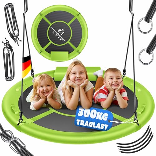 KESSER® Nestschaukel Tellerschaukel Hängeschaukel Rundschaukel Ø 120cm Schaukel bis 300kg belastbar mit Kissen & 4 Griffen verstellbar Kinderschaukel Indoor & Outdoor für Kinder & Erwachsene Grün