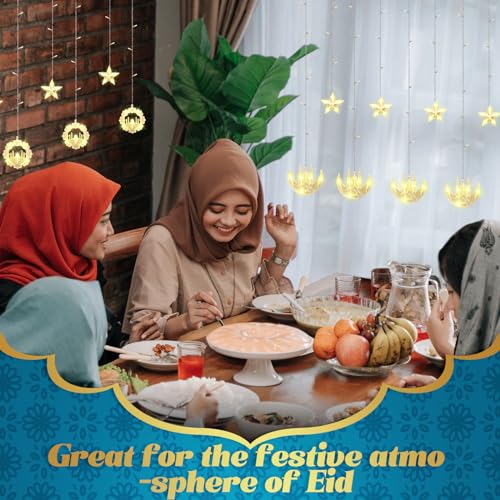 Riakrum 2 Pack Eid Mubarak Fairy Curtain Lights 9.84 ft Star Moon Castle Lights LED Window Star Lights for Ramadan Home Decoration Gifts Wedding Christmas Eid Party Indoor Holiday by Riakrum - Image 5