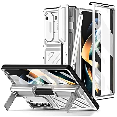 Gadget-Park Case for Samsung Galaxy Z Fold 5, Heavy Duty Rugged Shockproof Full Protective Phone Cover, Build-in S Pen Holder Camera Protection and Kicstand (Silver) Cover