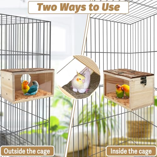 Image of Tfwadmx Parakeet Nesting Box - Wooden Parrot Nest for Cockatiel, Lovebirds, Budgie, Conure - Acrylic Transparent Bird House With Perch for Breeding