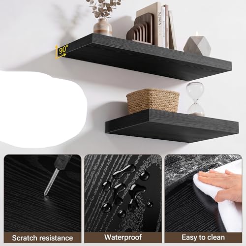 Image of Acovy 10 inch Extra Deep Floating Shelves for Wall, 16 inch Long Wood Wall Shelves Set of 2 for Bathroom Bedroom Kitchen Living Room Laundry Room, Modern Floating Shelf for Home Decor