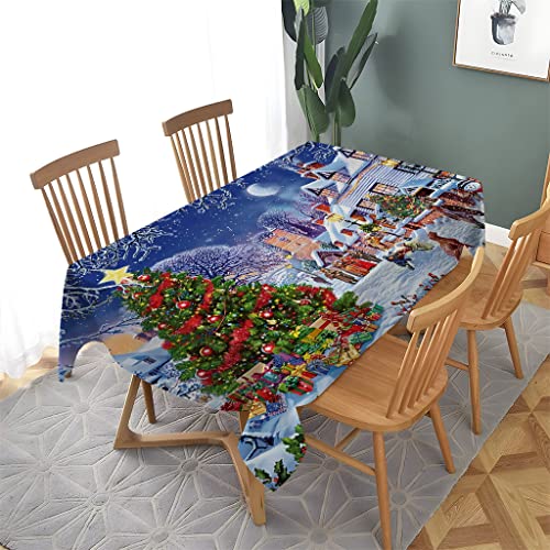 Linfye Nappe Carrée 180x180cm, Nuit de Noel Nappe Anti-Taches pour Maison Table de Cuisine, Nappe Imperméable de Table, Nappe Decoration pour Table Salon Cover