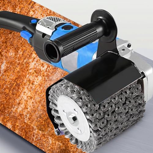 Image of 4.7 inchx 4 inch Twisted Steel Wire Wheel Multi Surface Texturing, 0.02 inch Wire Brush Drum Surface Conditioning Tool for Metal Surface Polishing Grinding Removing Rust-3 /4 Quad Keyway