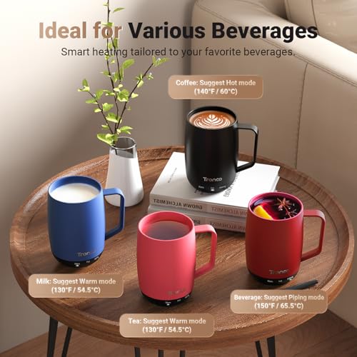 Image of Tronco Temperature Control Heated Coffee Mug 14 oz - Rechargeable Self-Heating Smart Mug with Lid - Manual Control, 3 Modes, 130 Min Battery Life, Auto Shut-Off (Black)