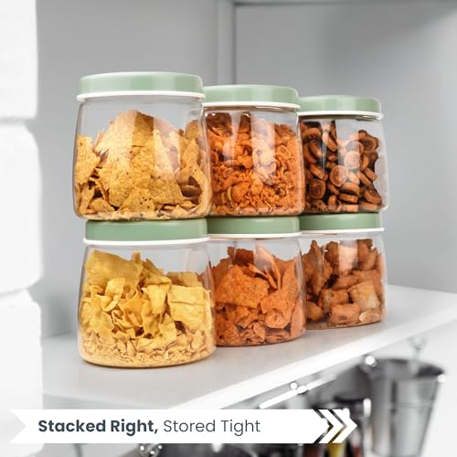 Image of FLAIR Cubics Airtight Food Storage Containers Set of 6 (1000ml each) with Spoon - Green, BPA-Free, Transparent, Durable & Space-Saving Jars for Kitchen, Pantry, Snacks, Grains & More