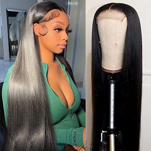 Mariska Lace Front Wigs Human Hair Straight 4x4 Closure wigs for Black Women 150% Density Brazilian Virgin Human Hair Wigs Pre Plucked with Baby Hair Natural Color