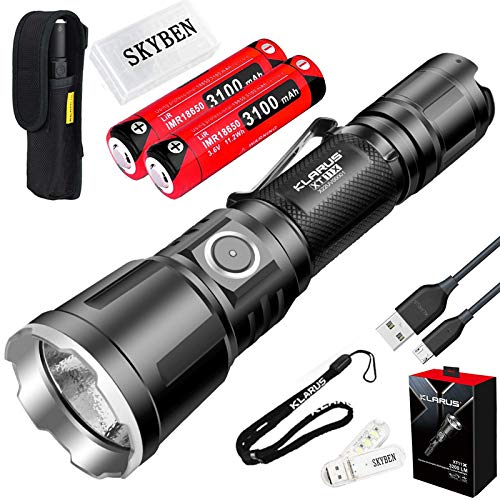 Klarus XT11X 3200 Lumens CREE XHP70.2 P2 LED 18650 Extreme Illumination Rechargeable Tactical Powerful Flashlight with 2 x 18650 Battery,SKYBEN Battery Case and USB Light(XT11GT Upgraded Version)