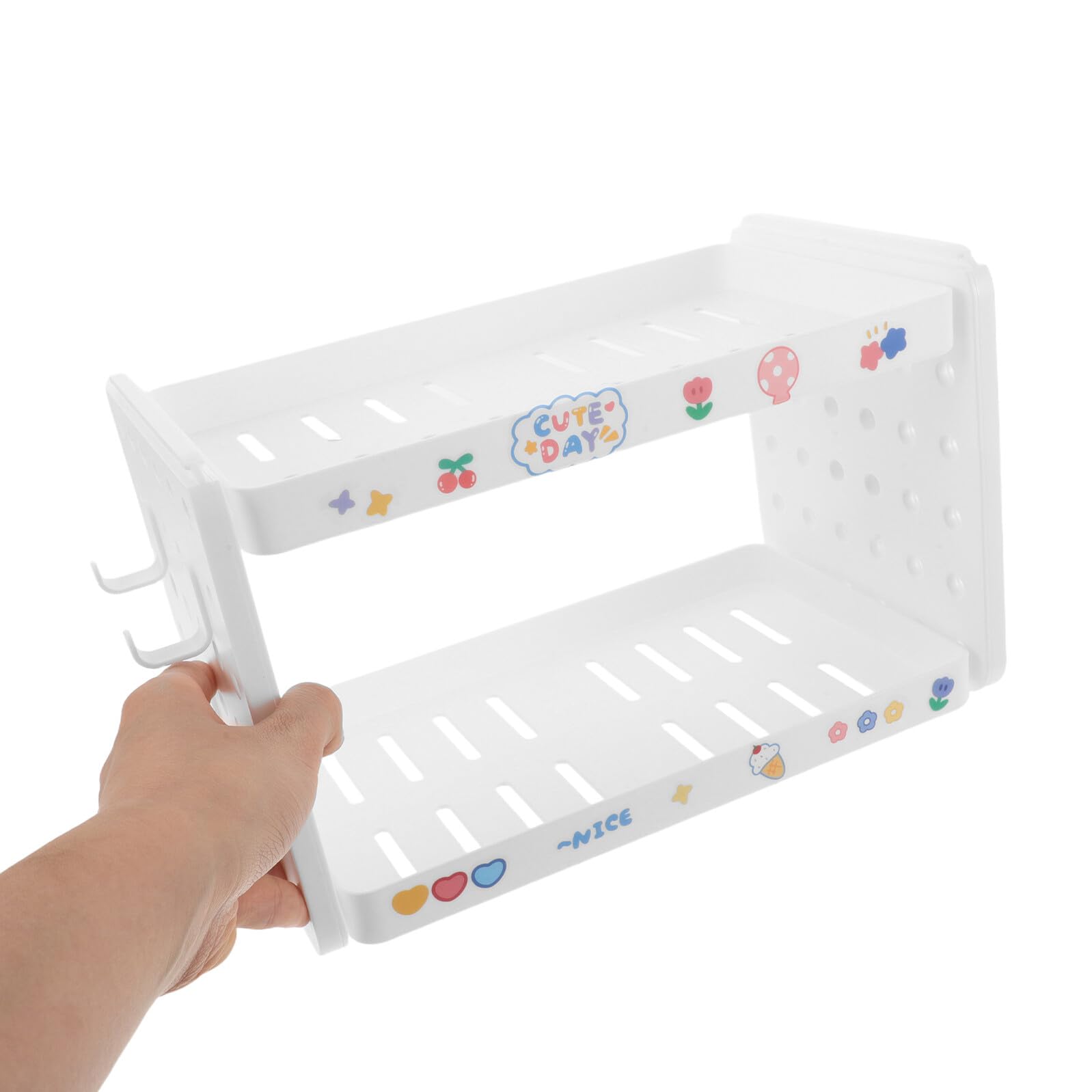 Sosoport Organizador de Escritorio Modular Beige de 2 Niveles Portalápices 3 Ganchos y Compartimentos Organizador Apilable para Material de Oficina y Papelería Adecuado para Oficina y