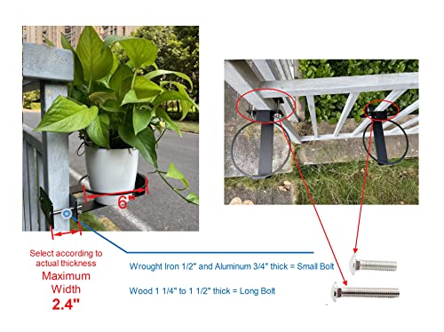 Lxkj Deck Railing Flower Pot Holder, 6" Fence Bracket Kit For Round Pot Planters, Heavy Duty Iron Black Mounting Holder, Universal Flower Pot Outdoor Hanging, 2 Pack (6", Black) #TOP3