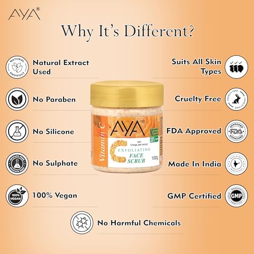 Image of AYA Coffee and Vitamin C Tan & Dead Skin Removal Scrub For Face & Body (100 Ml+100 Ml)|Exfoliating & Brightening Scrub|Blackhead Remover,Whitehead Remover,Detan Pack I Face Scrub For Women & Men
