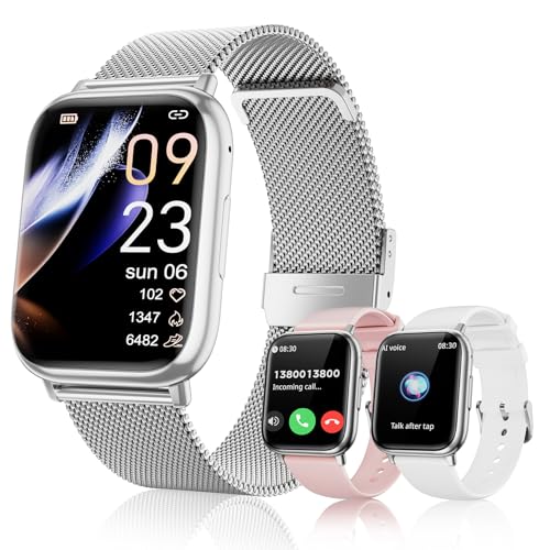 RifePhi Reloj Inteligente Mujer con Llamadas Bluetooth, 1.83“ Reloj con /SpO2/Ciclo Menstrual 24H Frecuencia Cardíaca/Monitor de Sueño/IP68 Impermeable/Rastreador Fitness/para iOS Android (Plateado)