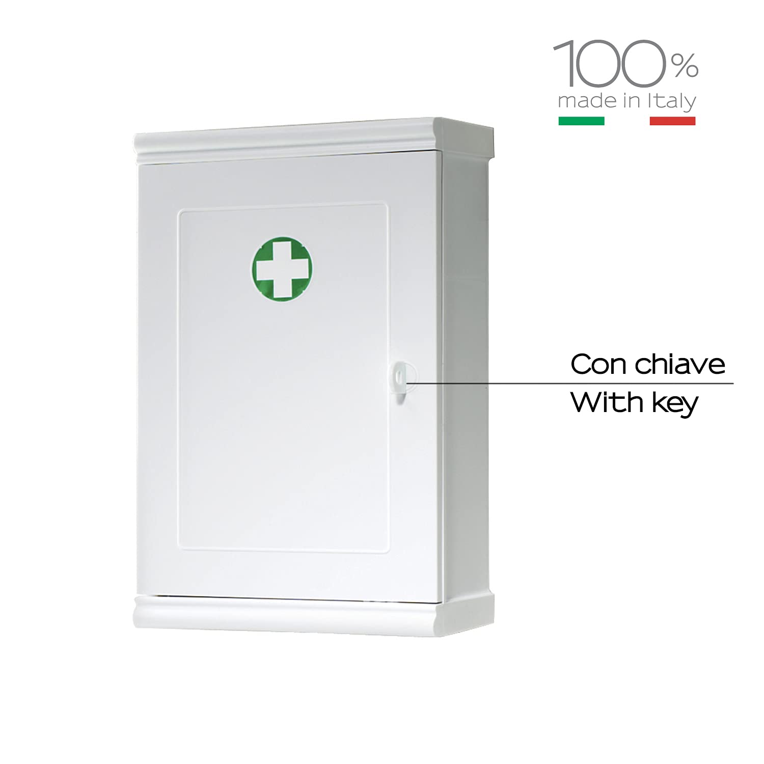 GEDY Armadietto da farmacia con chiave colore Bianco, Dimensioni 39,5X25X12,5 CM & 0,986 KG, armadietto farmacia da muro in ABS, Anni di garanzia 2, Design R&S Gedy