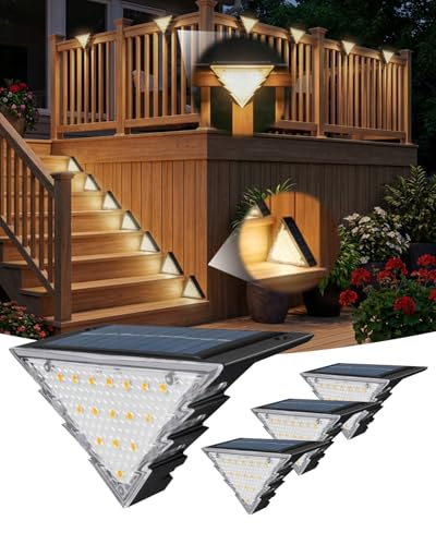 Maraiss Solar Step Lights 4 Pack Solar Lights for Outdoor Waterproof Step Lights Outdoor Warm Light Dual Installation Options Auto On/Off for Deck Steps Stairs and Pathway Lighting
