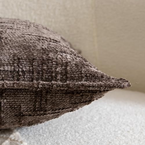 Image of MADIZZ Pack of 2 Chenille Throw Pillow Covers 16x16 Inch Dark Taupe Soft Neutral Decorative Throw Pillows for Couch Sofa Boho Accent Cushion Covers Modern Farmhouse Home Decor for Bedroom Living Room