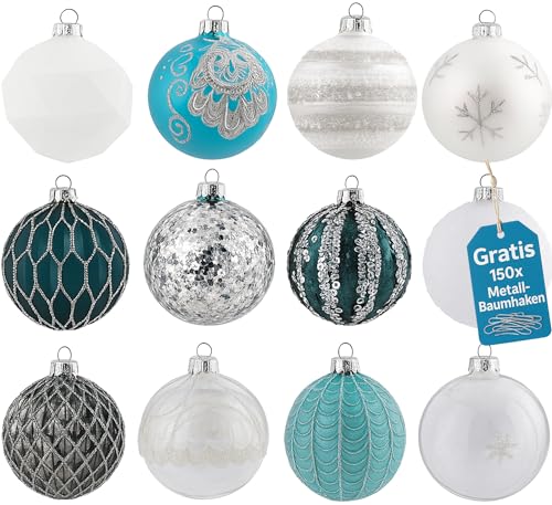 12er Set Luxus Weihnachtskugeln Echtglas Glaskugeln Weihnachten...