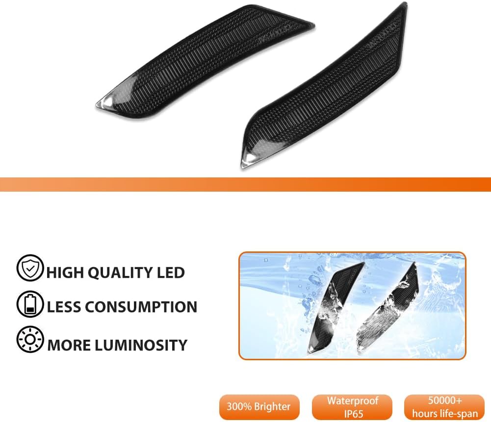 ADIIL Smoked Lens Front Bumper Side Marker Light Assembly Set for 2013-2014 Cadillac ATS, 2017-up XT5 & 2019-up Chevy Blazer (Left + Right)