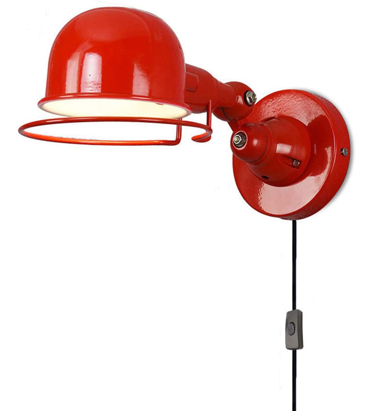Vintage Wandlampe Schlafzimmer, Innen Metall Wandleuchte Bettleuchte mit Schalter und Kabel 1,5 m, Industrial Verstellbare Leseleuchte Schwenkbar Wandbeleuchtung für Wohnzimmer Küche, E14,Rot