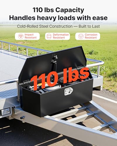 Image of VEVOR Trailer Tongue Box, Heavy Duty Trailer Tongue Tool Box Storage Organizer, Utility Tool Chest for Pickup Truck Bed, RV, SUV, Off-Road Vehicle, Steel, 36 inch x 12 inch x 12 inch, Upgraded Lock Version
