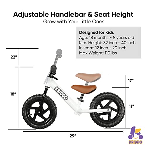 Kriddo KB002-WHITE Toddler Balance Bike 2 Year Old thumb #4